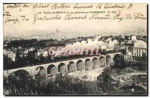 Cartes postales Viaduc de Royat et vue generale sur Clermont G d'O Train