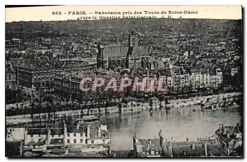 Cartes postales Paris Panorama pris des Tours de Notre Dame vers le Qaurtier Saint Garvais