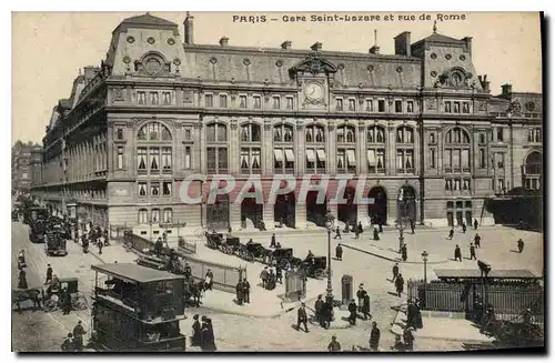 Cartes postales Paris Gare Saint Lazere et rue de Rome