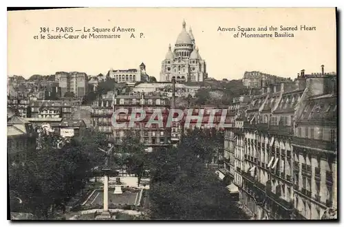 Cartes postales Paris Le Square d'Anvers et le Sacre Coeur de Montmartre