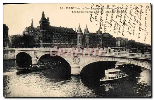 Cartes postales Paris La Conciergerie et le Pont au Change Bateaux Peniches