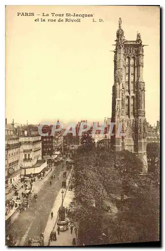 Cartes postales Paris La Tour St Jacques et la Rue Rivoli