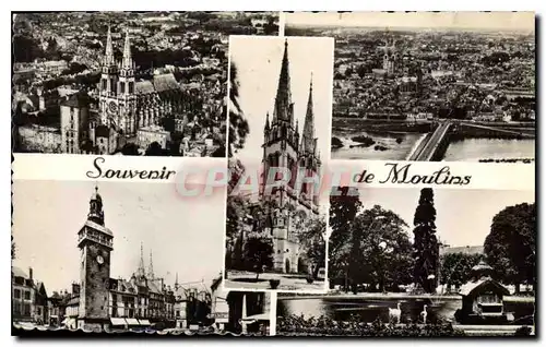 Cartes postales Souvenir de Moulins Mal Coiffee et Cathedrale Vue aerienne Pont Regemortes