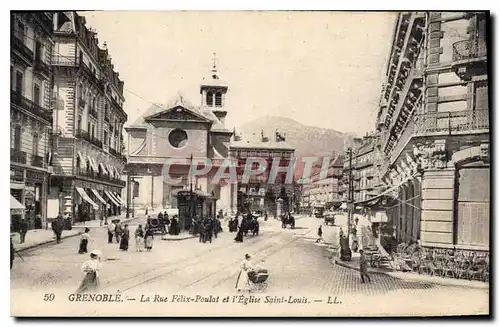 Cartes postales Grenoble La Rue Felix Poulat et l'Eglise Saint Louis