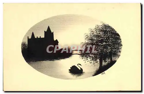 Cartes postales Fantaisie Cygne Ch�teau