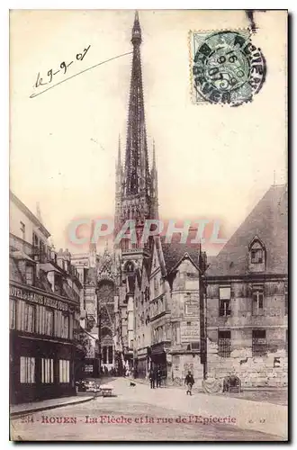 Cartes postales Rouen La Fleche et la rue de l'Epicerie