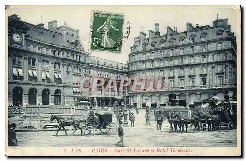 Cartes postales Paris Care St Lazare et Hotel Terminus