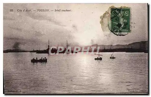 Cartes postales Cote d'Azur Toulon Soleil couchant Bateau