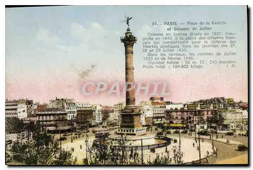 Ansichtskarte AK Paris place de la Bostille et Colonne de juillet Colonne en branze erigee en 1831 inauguree en 1