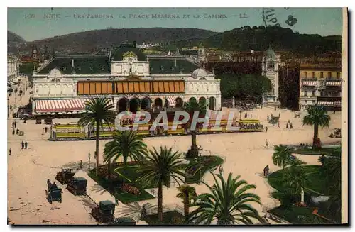 Cartes postales Nice les jardins la plage Massena et le Casino