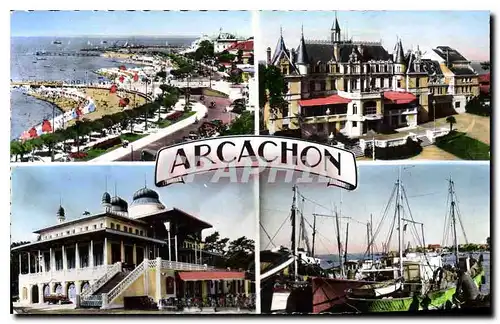 Cartes postales Arcachon de G a D plage et 3 Jetees casino de la plage Casino Mauresque les Sardiniers