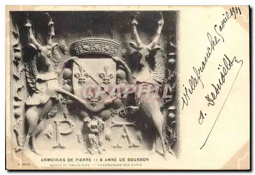 Cartes postales Armoiries de Pierre II et Anne de Bourbon maison du grand cafe Villefranche sur Saone