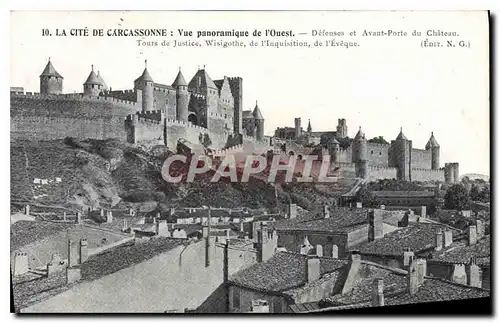 Ansichtskarte AK La Cite de Carcassonne vue panoramique de l'Ouest defenses et avant porte du chateau tours de ju