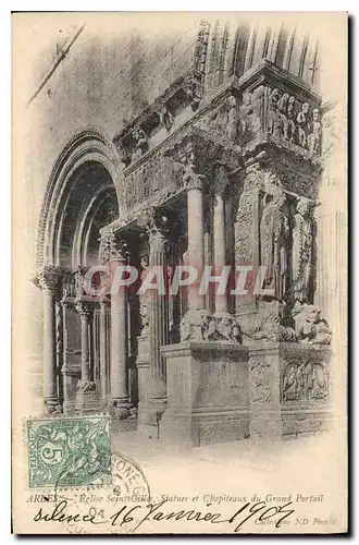 Cartes postales Arles eglise Saint Gilles statue et Chapiteaux du grand portail