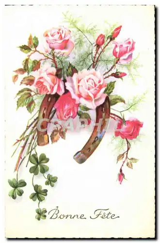 Cartes postales Bonne fete Fleurs Fer a cheval