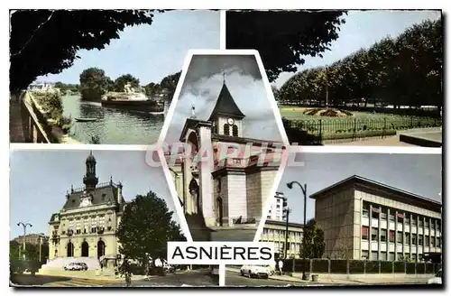 Cartes postales Images de France La Seine Le parc de l'hotel de ville l'eglise Les ecoles Asnieres