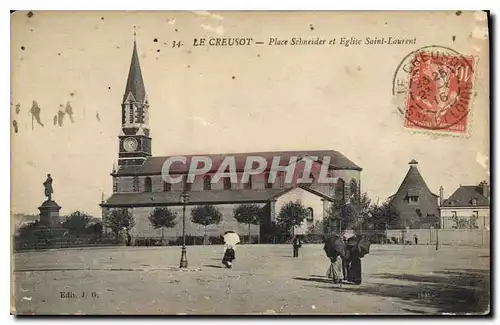 Cartes postales Le Creusot Place Schneider et l'Eglise St Laurent