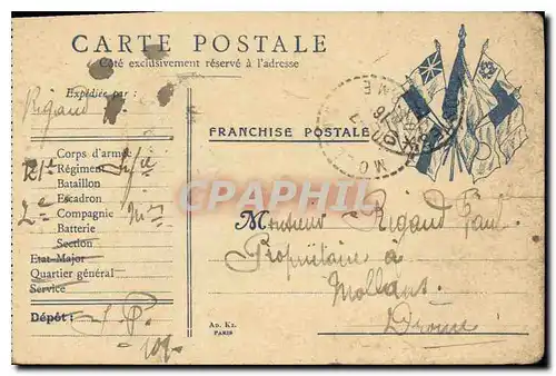 Carte de Franchise Militaire Rigaud Canton du Buis Mollan Drome