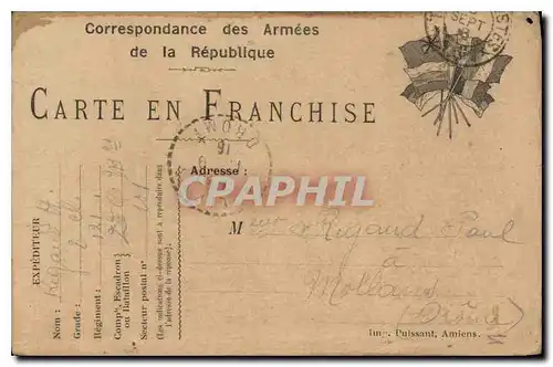 Carte de Franchise Militaire Rigaud Canton du Buis Mollan Drome