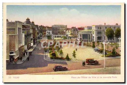 Cartes postales Vichy Place de l'Hotel de Ville et la nouvelle Poste