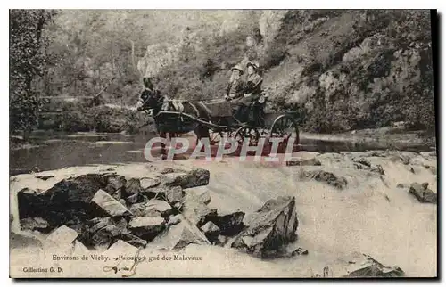 Cartes postales Environs de Vichy Passage gue des Malavaux Ane Mule Caleche