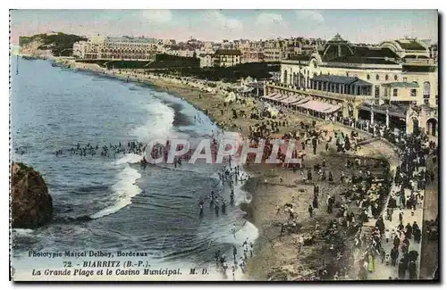 Cartes postales Biarritz B P la grande plage et le casino Municipal