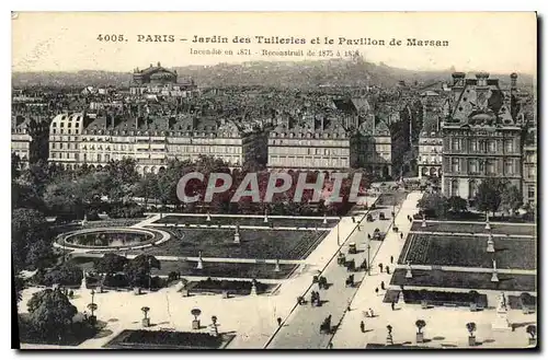 Cartes postales Paris jardin des Tuileries et le Pavillon de Marsan Incendie en 1871 Reconstruit de 1875 a 1878