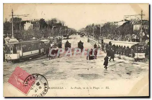 Cartes postales Marseille Le Prado vu de la Plage Tramways