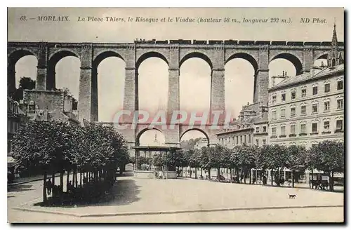 Cartes postales Morlaix La Place Thiers le Kiosque et le Viaduc Train