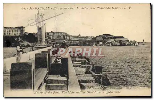 Cartes postales Marseille Entree du Port La Jetee et Le Phare Ste Marie