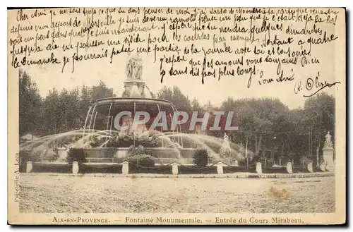 Cartes postales Aix en Provence Fontaine Monumentale Entree du Cours Mirabeau