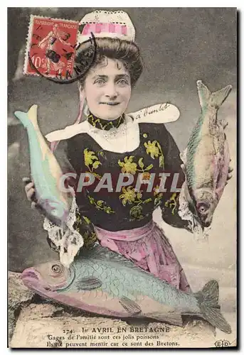 Cartes postales Avril en Bretagne Gages de l'amitie sont ces jolis poissons Folklore