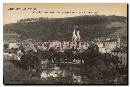 Cartes postales L'Ardeche Illustree La Louvesc vue generale et le Lac du Grand Lieu