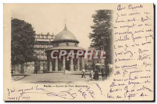 Cartes postales Paris Entree du Parc Monceaux