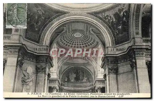Cartes postales Paris Le Pantheon Le Dome (Interieur) Panneaux ornant pendentifs La Monrt (a gauche) et la Patri