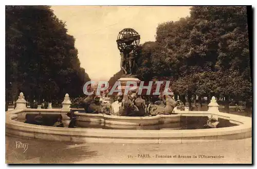 Cartes postales Paris Fontaine et Avenue de l'Observatoire