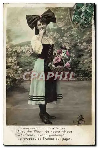 Ansichtskarte AK Je Vous envoie un doux baiser avec des Fleurs de Notre Alsace ces fleurs savent symoliser le Dra