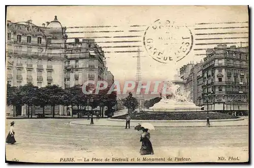 Cartes postales Paris La Place de Breteuil et le Monument de Pasteur Tour Eiffel