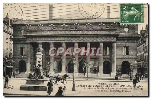 Cartes postales Paris Theatre de l'Odeon et Statue d'Emile Augier