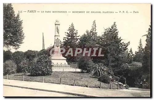 Cartes postales Paris Le Parc Montsouris Monument du Colonel Flatters