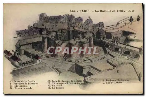 Cartes postales Paris La Bastille en 1725