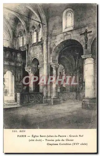 Ansichtskarte AK Paris Eglise Saint Julien le Pauvre Grande Nef (cote droit) Travees pres du ch�ur Chapiteau cori