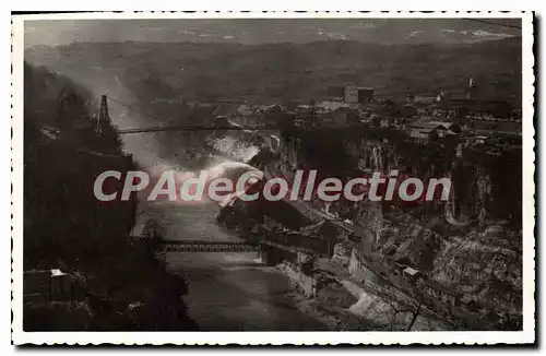 Cartes postales Genissiat Ain vue a l'Aval du Barrage ensemble des installations et deversoir rive droite 1948