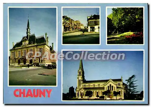 Ansichtskarte AK Chauny Aisne l'Hotel de Ville l'eglise Notre Dame la rue principale les Promenades