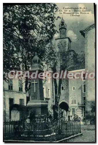 Cartes postales Castellane B A Le monument aux Morts et l'Horloge