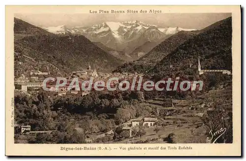 Cartes postales Les Plus Beaux sites des Alpes Digne les Bains B A Vue generale et massif des Trois Eveches