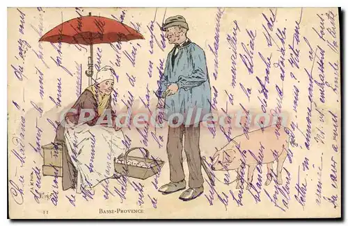Cartes postales basse Provence illustration march� cochon