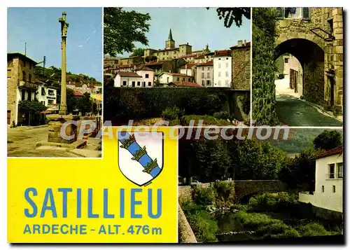 Ansichtskarte AK Satillieu Ardeche Vieille croix Vue generale Vieille porte la Riviere Nant Cascade Pont