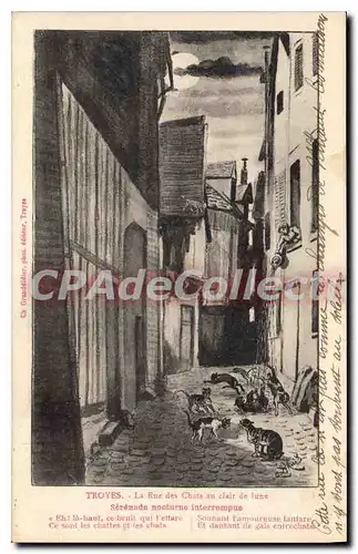 Cartes postales Troyes La Rue des Chats au clair de lune