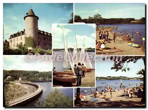 Ansichtskarte AK Lac de Pareloup Aveyron Hostellerie du Levezou Chateau du XV La plage Le Barrage